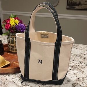 L.L. Bean Cream Canvas Tote with Black Accents Small size